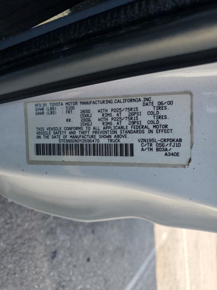 2000 Toyota Tacoma Xtracab Prerunner VIN: 5TESN92N3YZ696470 Lot: 65285025