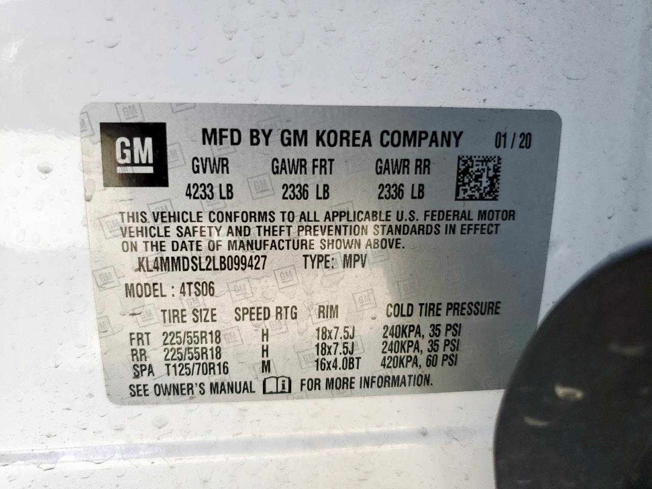 2020 Buick Encore Gx Select VIN: KL4MMDSL2LB099427 Lot: 65229795