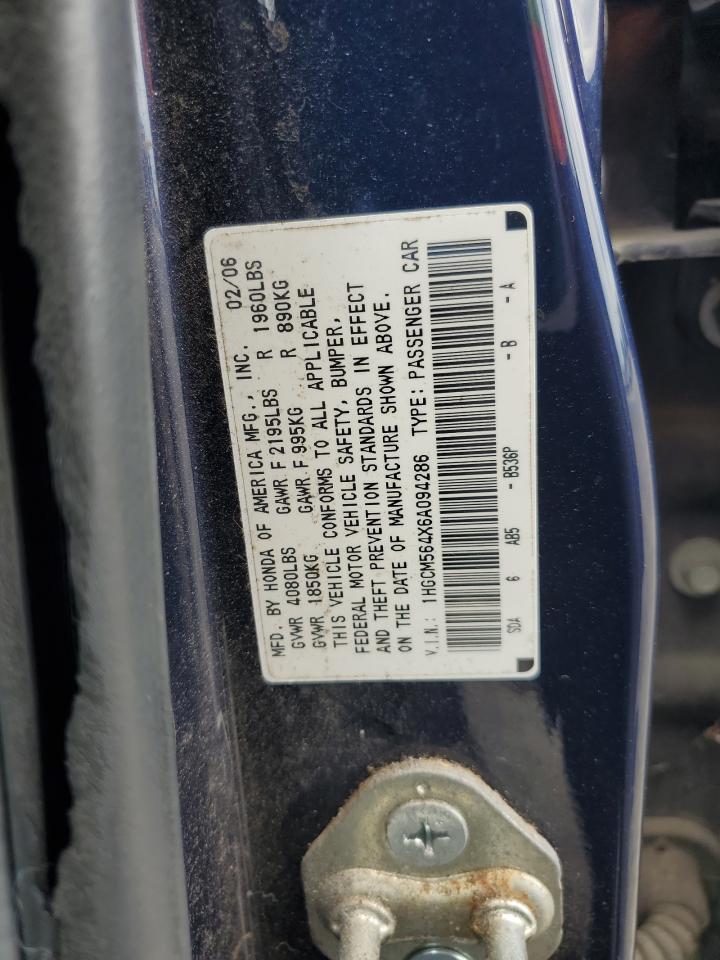 2006 Honda Accord Lx VIN: 1HGCM564X6A094286 Lot: 64643965