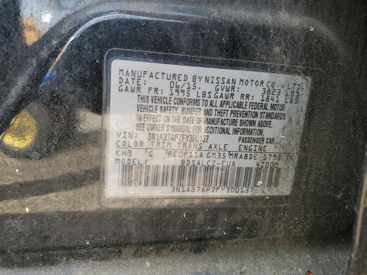 3N1AB7AP7FY300137 2015 Nissan Sentra S