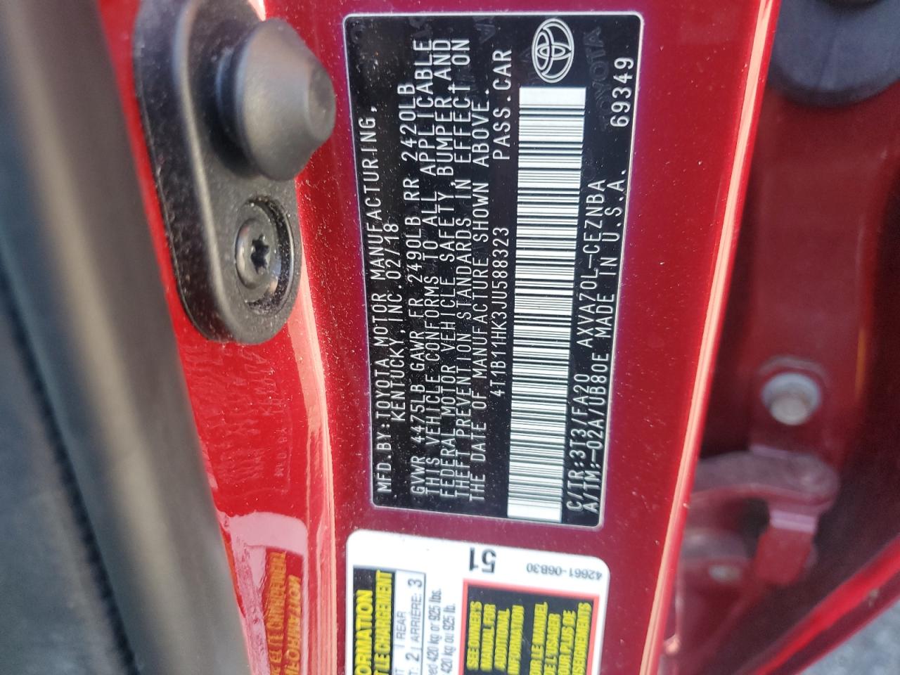 2018 Toyota Camry L VIN: 4T1B11HK3JU588323 Lot: 65172155