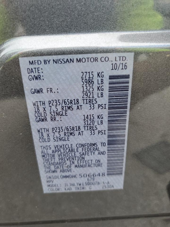 2017 Infiniti Qx60 VIN: 5N1DL0MM0HC506648 Lot: 64624585