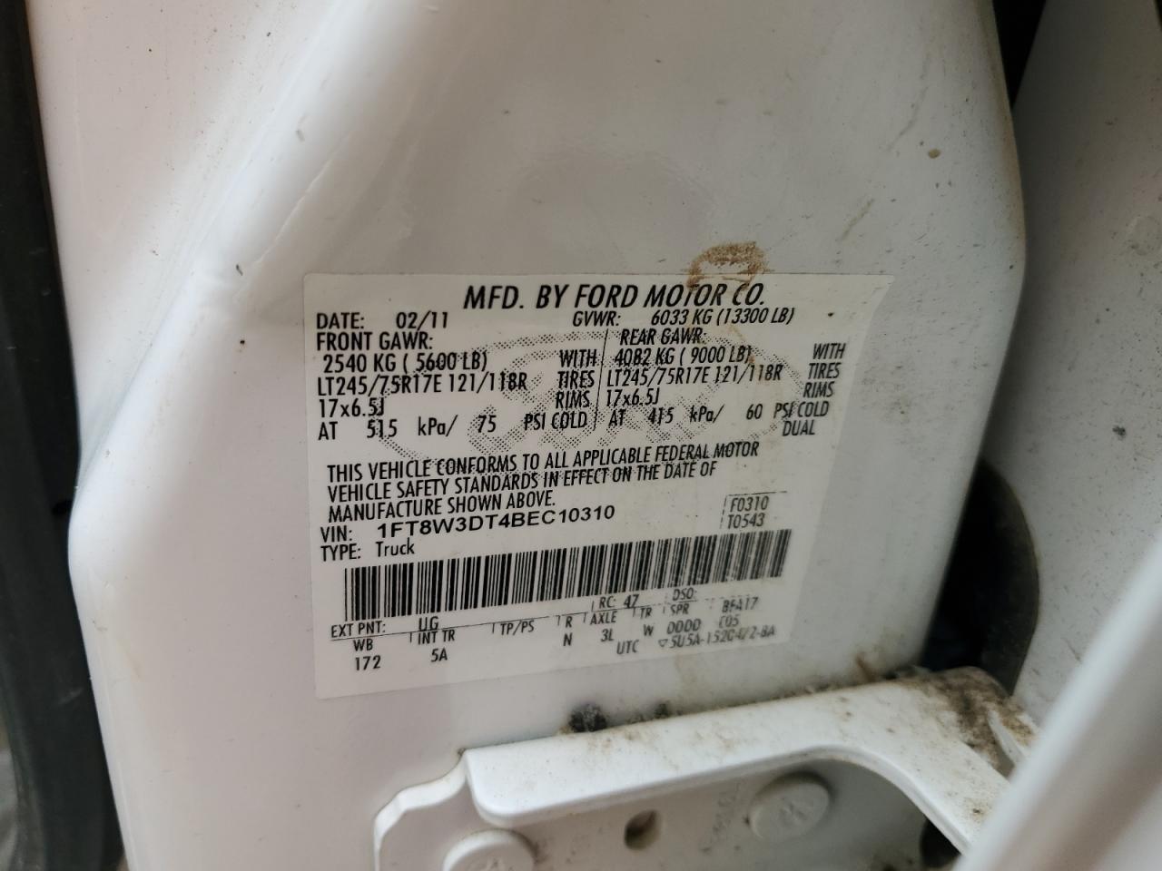 2011 Ford F350 Super Duty VIN: 1FT8W3DT4BEC10310 Lot: 66912585