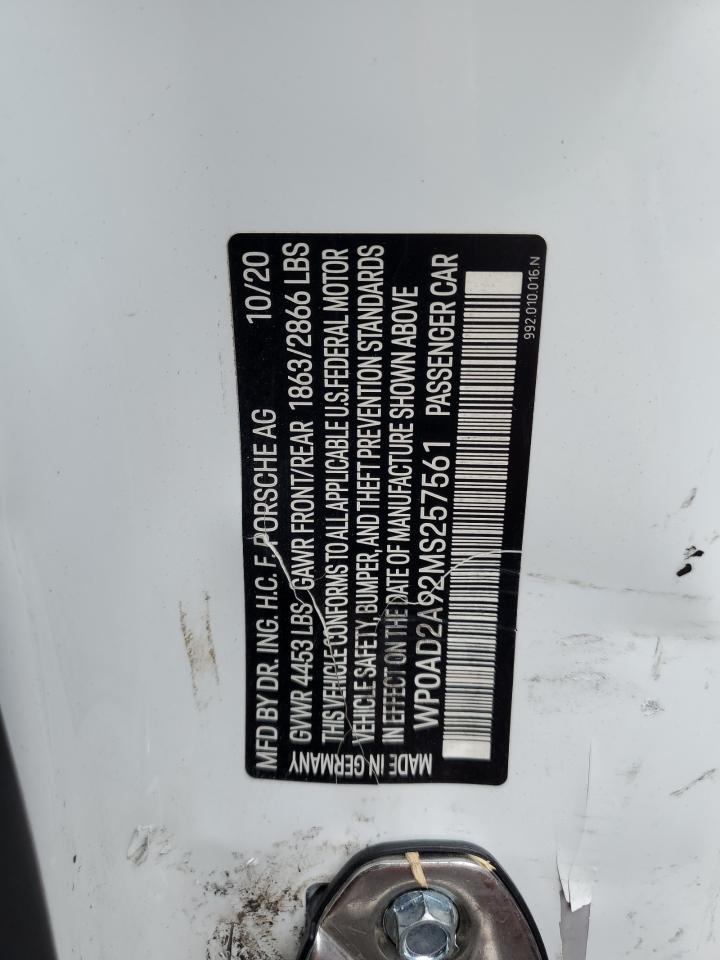 2021 Porsche 911 Turbo VIN: WP0AD2A92MS257561 Lot: 64519795