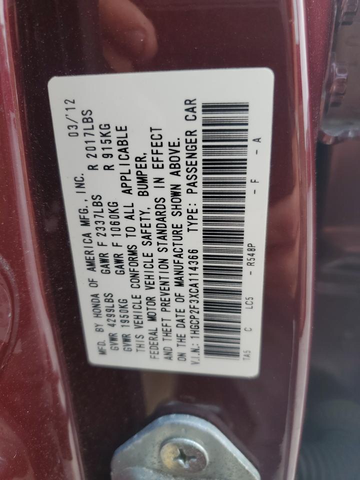 2012 Honda Accord Lx VIN: 1HGCP2F3XCA114366 Lot: 63687865