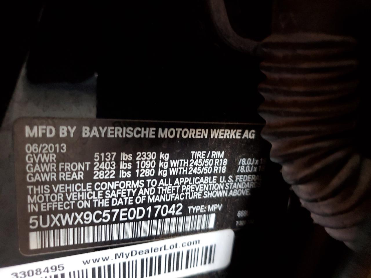 2014 BMW X3 xDrive28I VIN: 5UXWX9C57E0D17042 Lot: 63386805