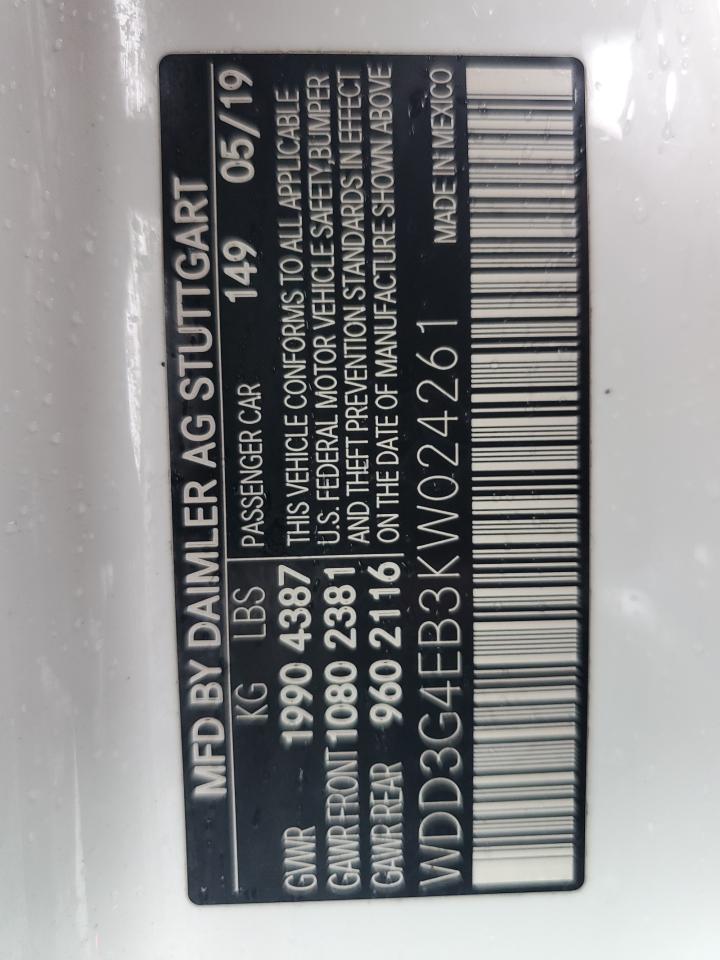 2019 Mercedes-Benz A 220 VIN: WDD3G4EB3KW024261 Lot: 63814595