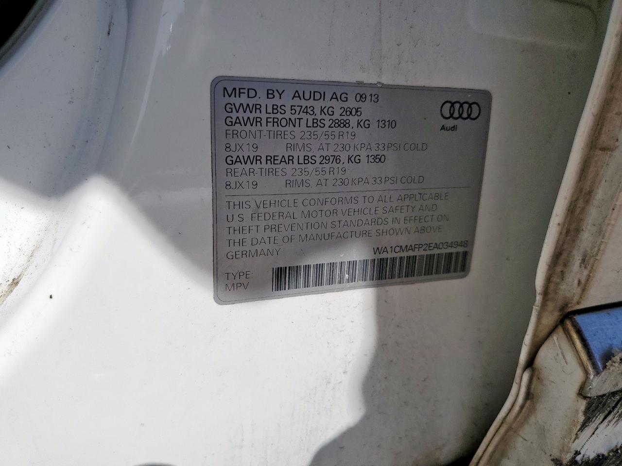 2014 Audi Q5 Tdi Premium Plus VIN: WA1CMAFP2EA034948 Lot: 65192035