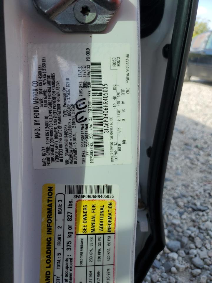 2017 Ford Fusion Se VIN: 3FA6P0HD6HR405035 Lot: 65312515