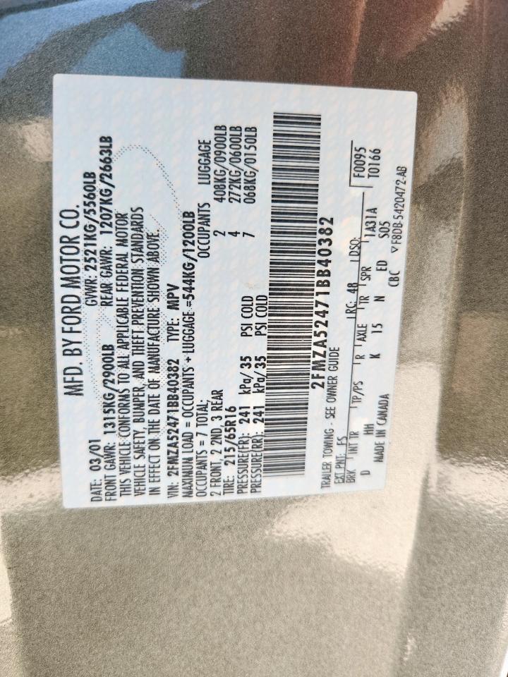 2001 Ford Windstar Se VIN: 2FMZA52471BB40382 Lot: 65007875
