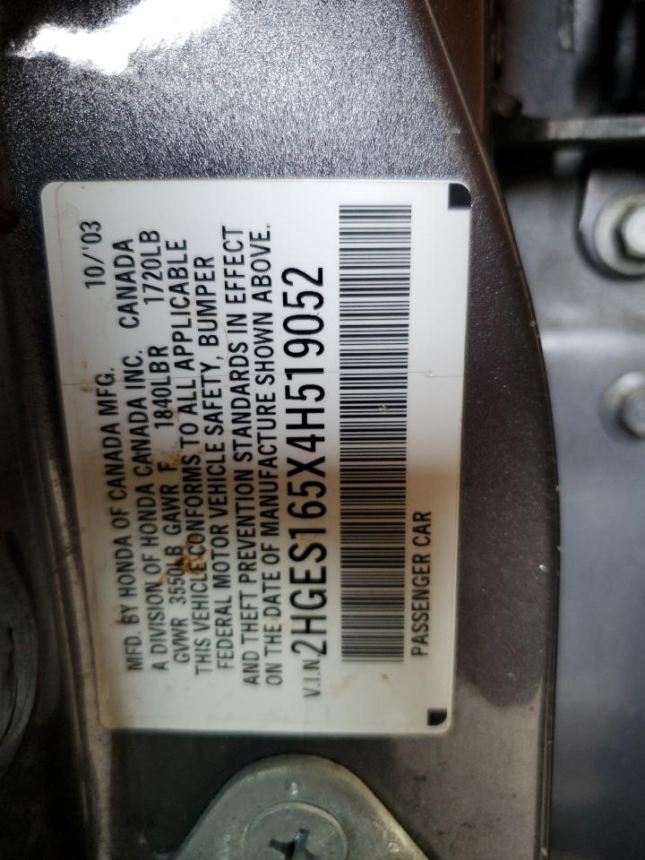 2004 Honda Civic Lx VIN: 2HGES165X4H519052 Lot: 63445595