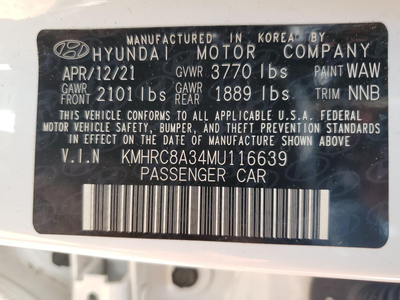 2021 Hyundai Venue Sel VIN: KMHRC8A34MU116639 Lot: 62844655
