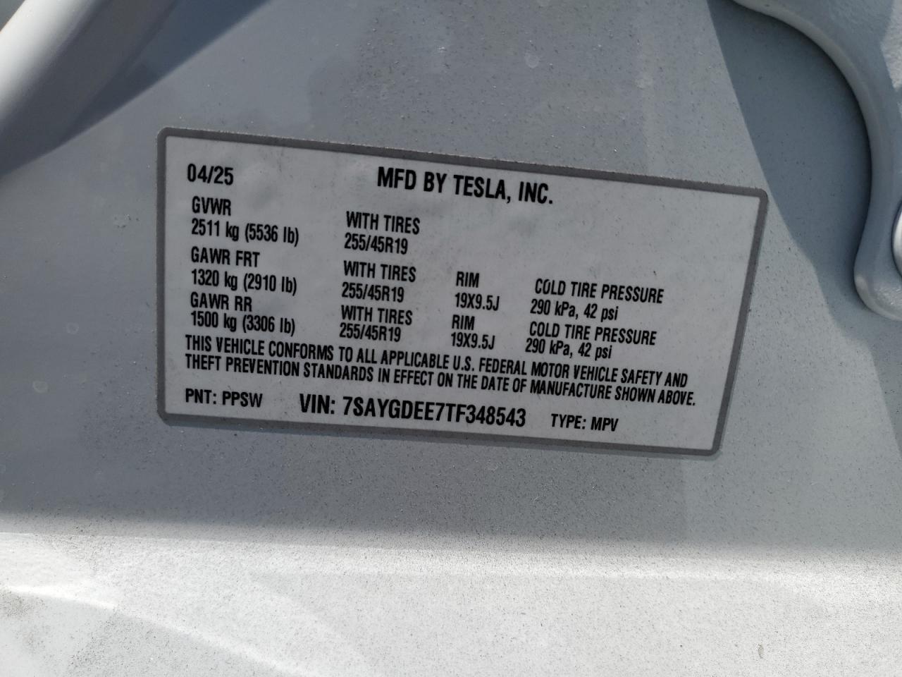 2026 Tesla Model Y VIN: 7SAYGDEE7TF348543 Lot: 65194795