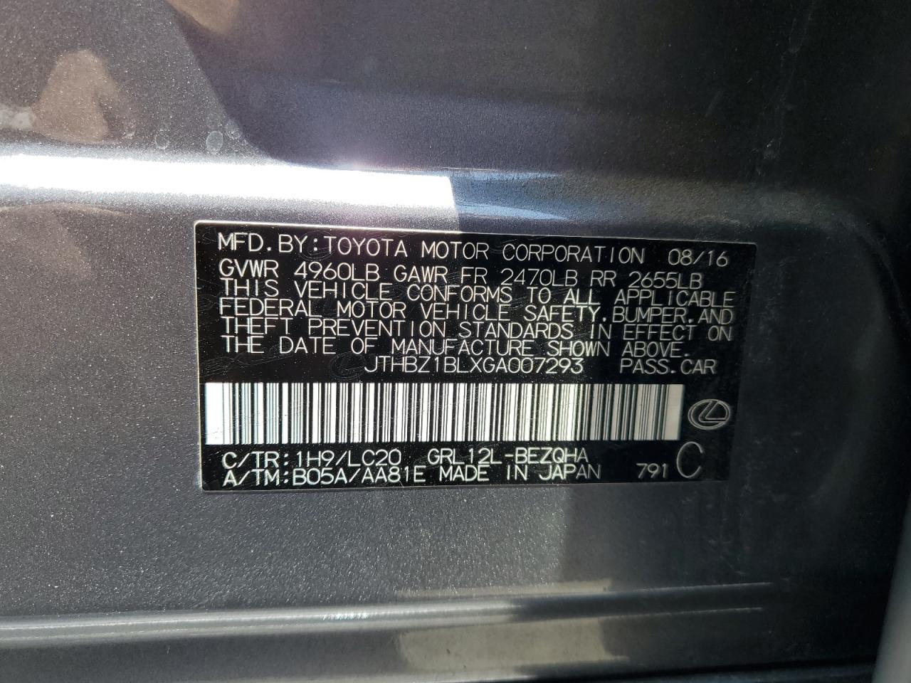 2016 Lexus Gs 350 Base VIN: JTHBZ1BLXGA007293 Lot: 63101935