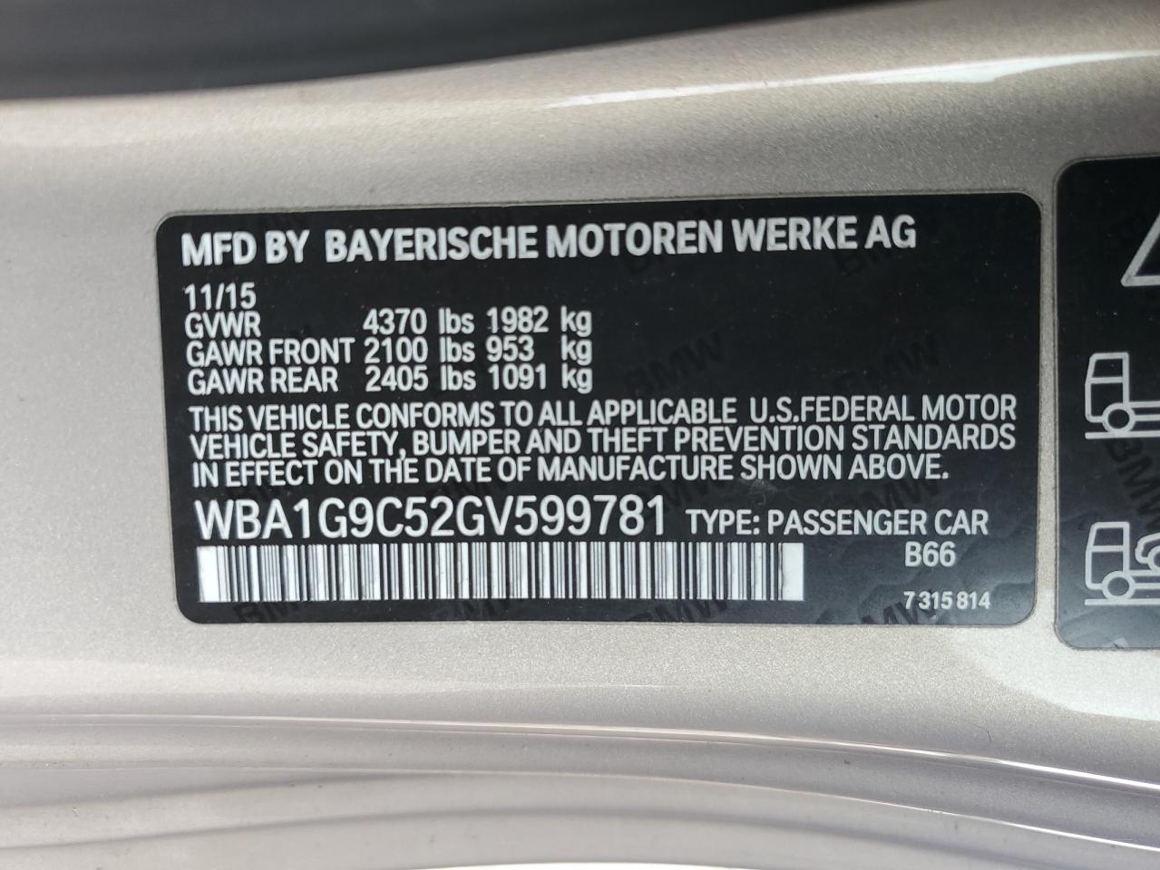2016 BMW 228 Xi Sulev VIN: WBA1G9C52GV599781 Lot: 64301565