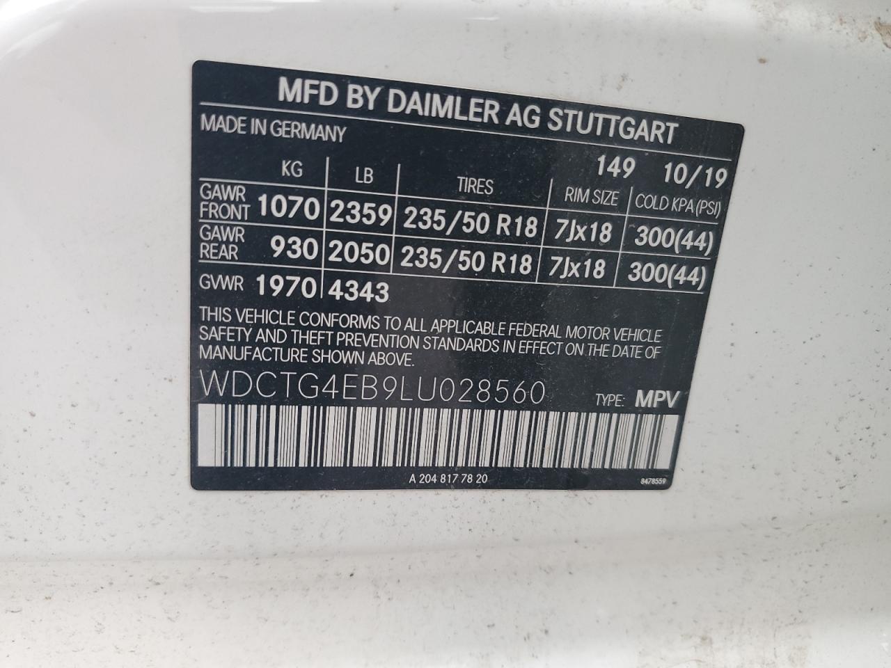 2020 Mercedes-Benz Gla 250 VIN: WDCTG4EB9LU028560 Lot: 63473745