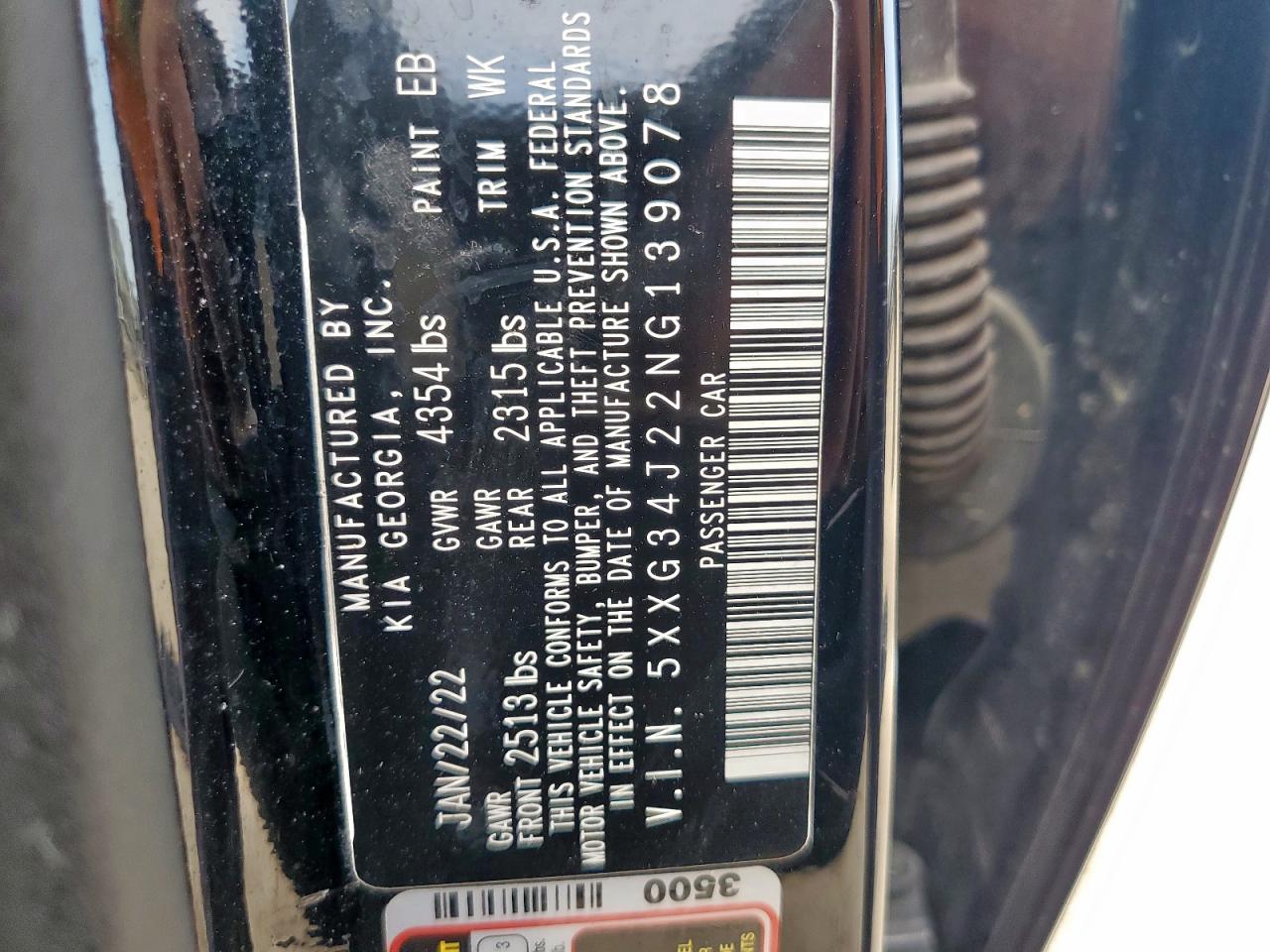 2022 Kia K5 Ex VIN: 5XXG34J22NG139078 Lot: 64427235