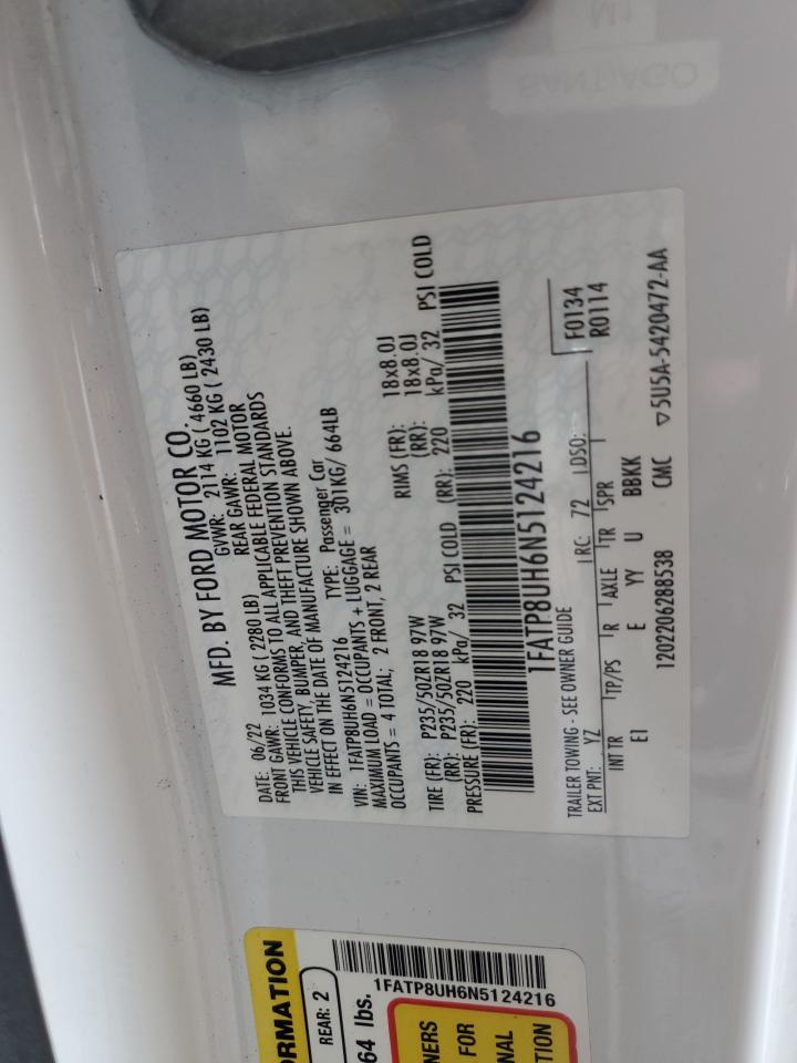 2022 Ford Mustang VIN: 1FATP8UH6N5124216 Lot: 64855615