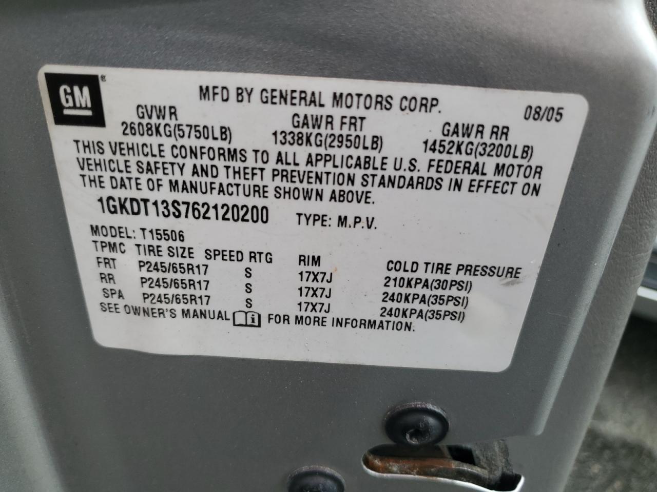 2006 GMC Envoy VIN: 1GKDT13S762120200 Lot: 62877455