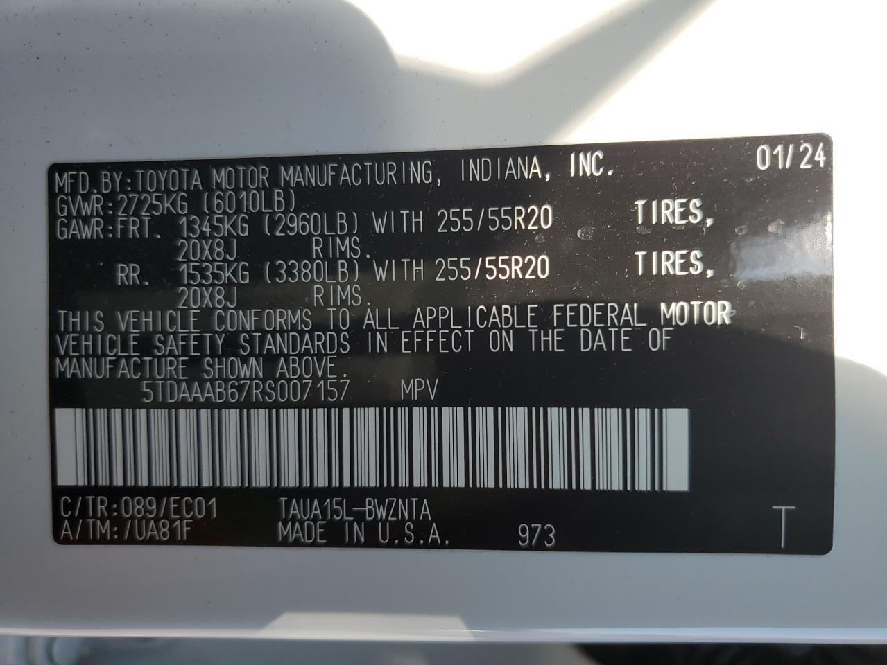 2024 Lexus Tx 350 Base VIN: 5TDAAAB67RS007157 Lot: 64941255