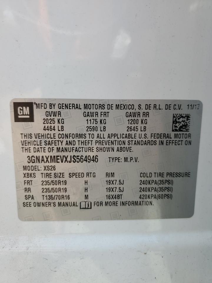 2018 Chevrolet Equinox Premier VIN: 3GNAXMEVXJS564946 Lot: 65923025