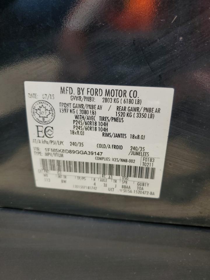 2016 Ford Explorer Xlt VIN: 1FM5K8D89GGA39147 Lot: 63340785