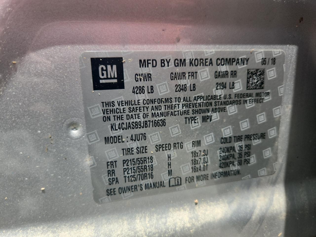 2018 Buick Encore Preferred VIN: KL4CJASB9JB716636 Lot: 64619805