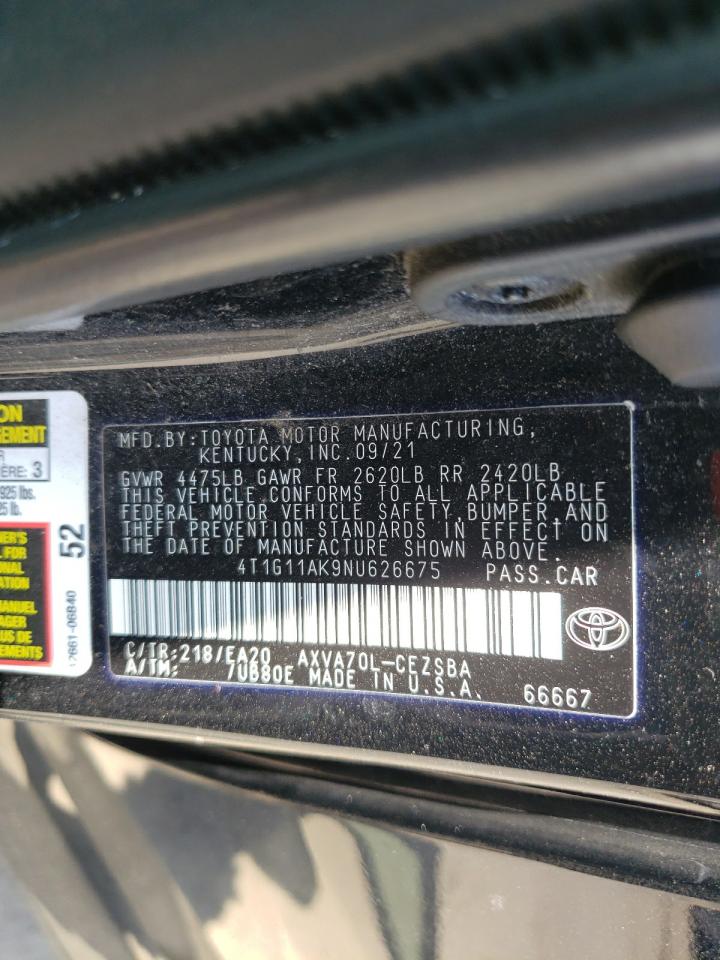 2022 Toyota Camry Se VIN: 4T1G11AK9NU626675 Lot: 65159295