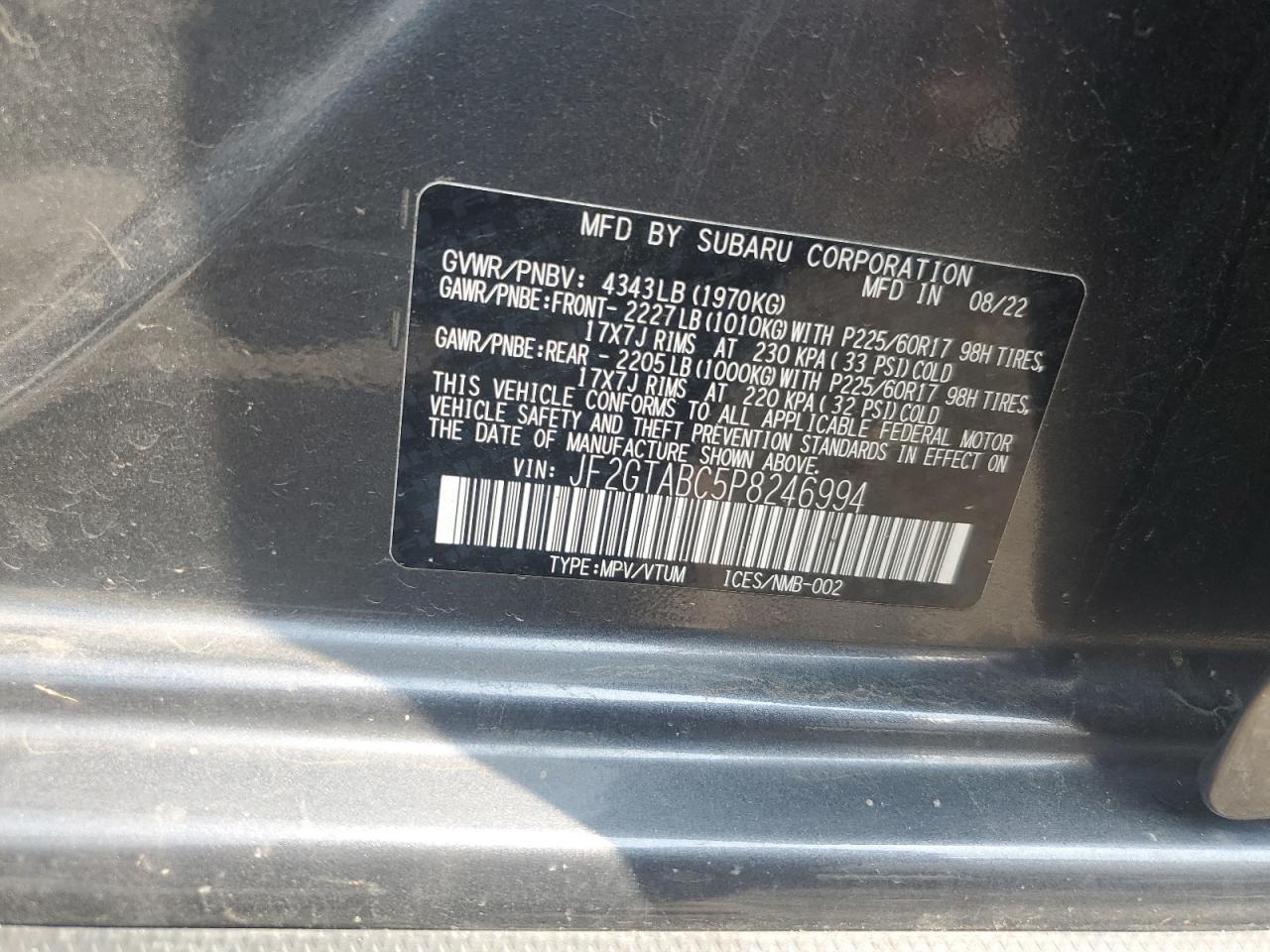 2023 Subaru Crosstrek VIN: JF2GTABC5P8246994 Lot: 65953535