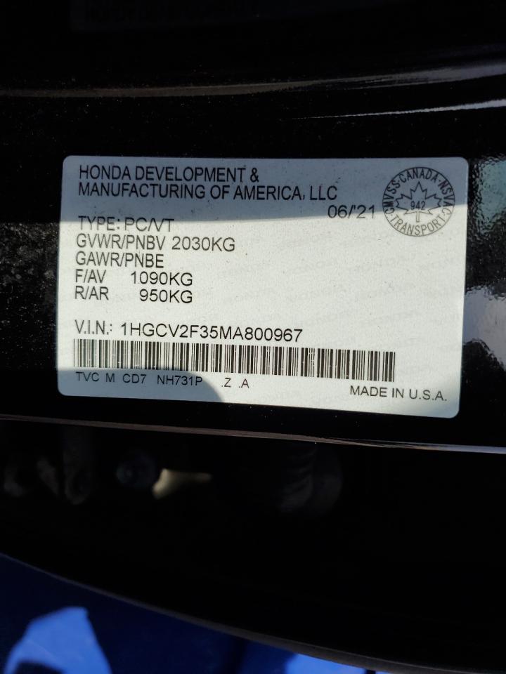 2021 Honda Accord Sport VIN: 1HGCV2F35MA800967 Lot: 62327225