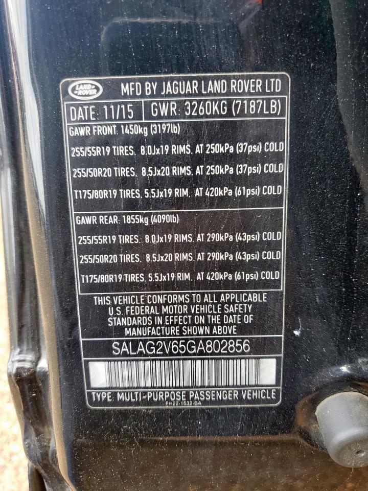 2016 Land Rover Lr4 Hse VIN: SALAG2V65GA802856 Lot: 65011955
