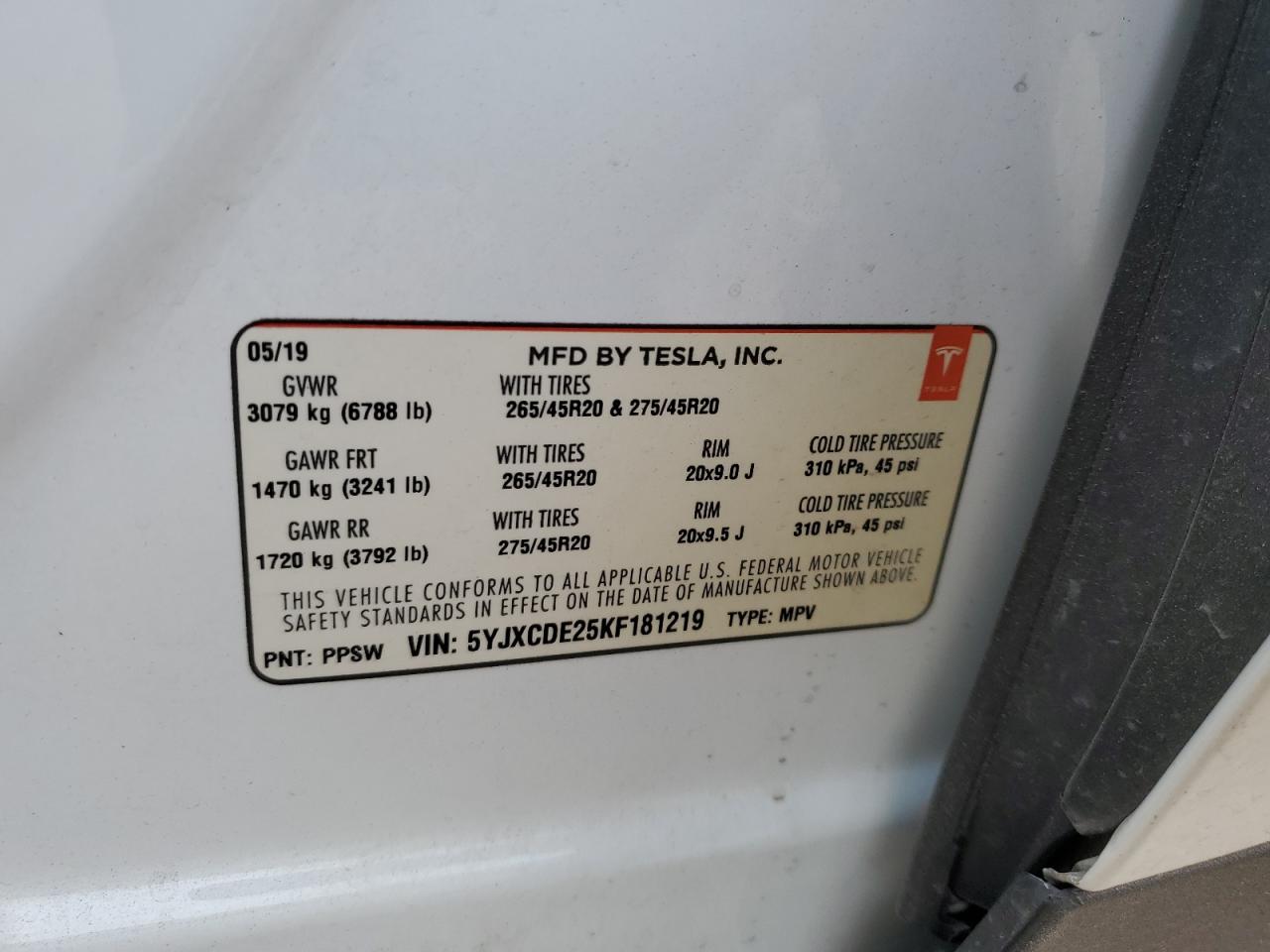 2019 Tesla Model X VIN: 5YJXCDE25KF181219 Lot: 66814725