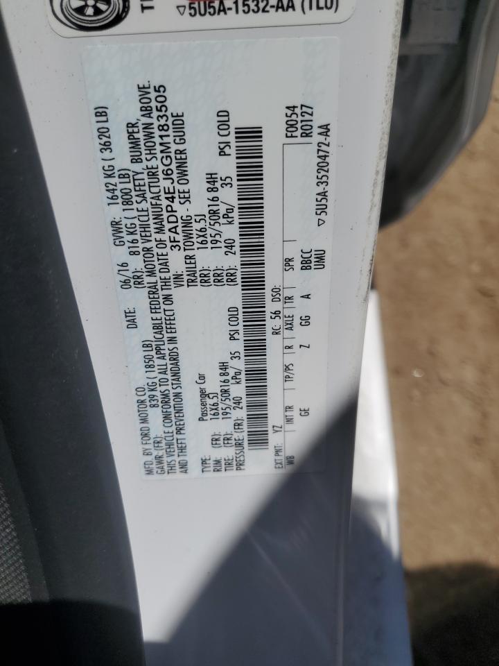 2016 Ford Fiesta Se VIN: 3FADP4EJ6GM183505 Lot: 63801055