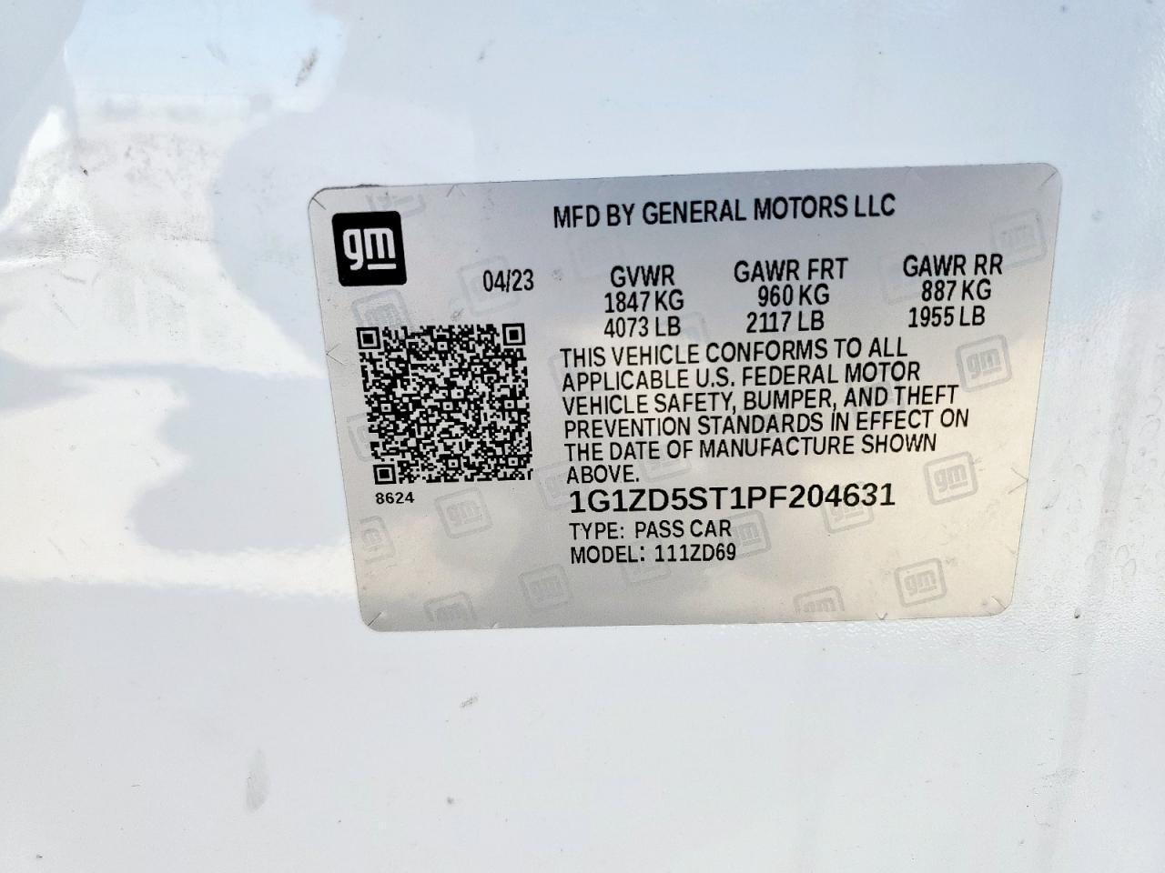 2023 Chevrolet Malibu Lt VIN: 1G1ZD5ST1PF204631 Lot: 66305375