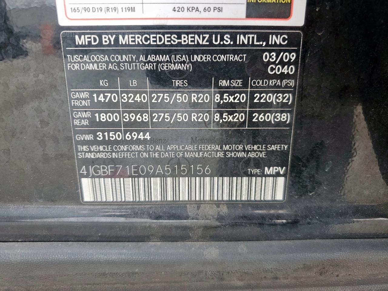 2009 Mercedes-Benz Gl 450 4Matic VIN: 4JGBF71E09A515156 Lot: 63207135