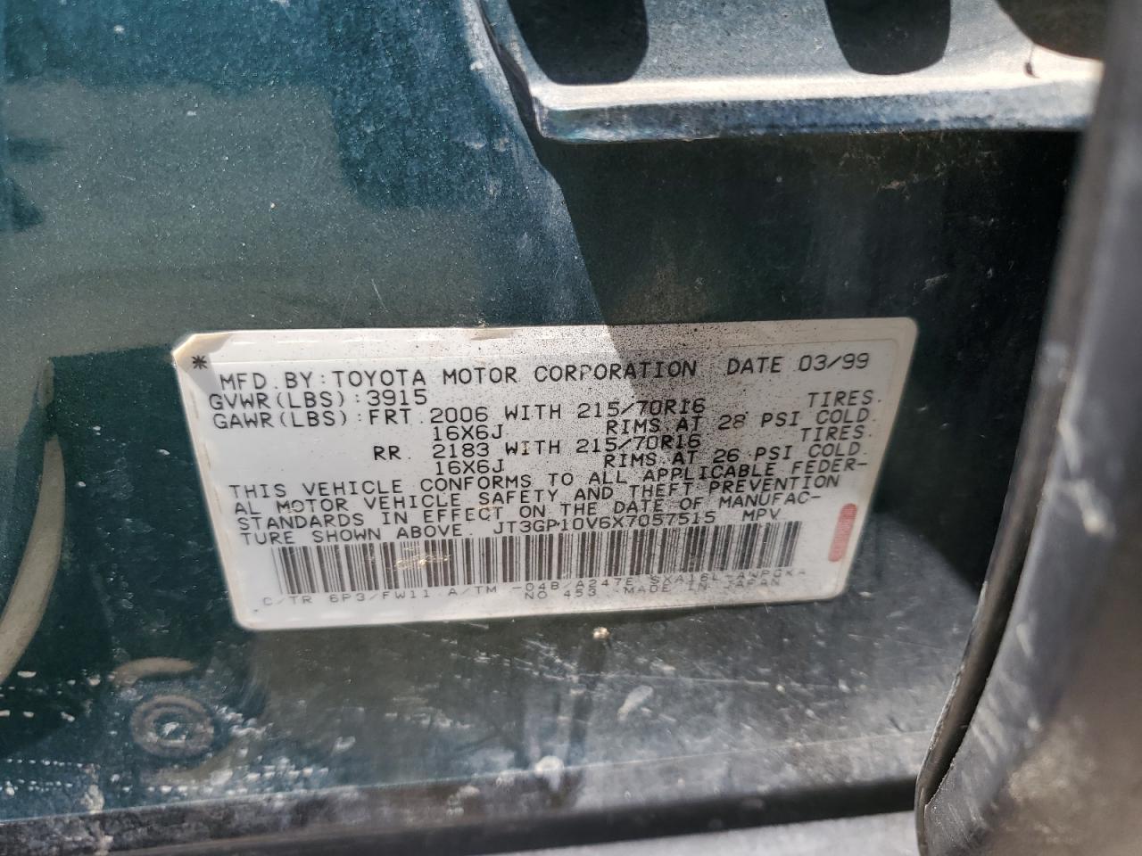 1999 Toyota Rav4 VIN: JT3GP10V6X7057515 Lot: 65291845