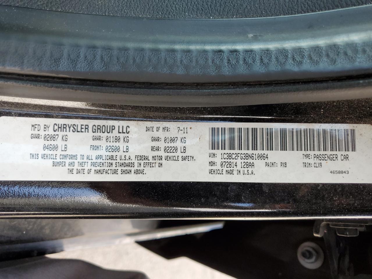 2011 Chrysler 200 Limited VIN: 1C3BC2FG3BN610064 Lot: 64280605
