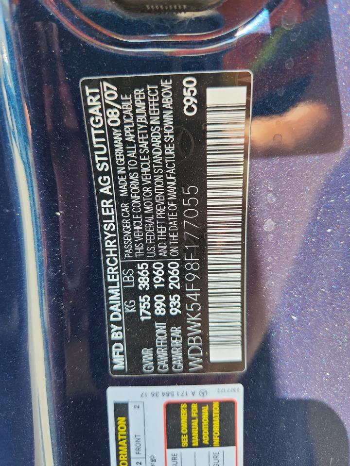2008 Mercedes-Benz Slk 280 VIN: WDBWK54F98F177055 Lot: 62898795