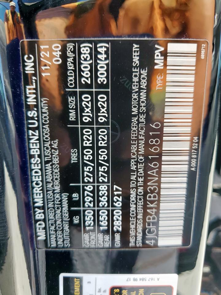 2022 Mercedes-Benz Gle 350 4Matic VIN: 4JGFB4KB3NA616816 Lot: 64481325
