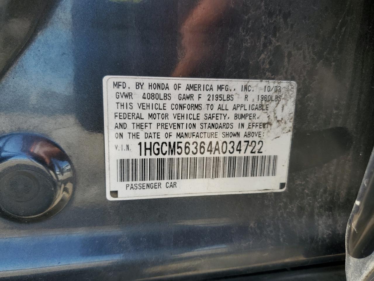 2004 Honda Accord Lx VIN: 1HGCM56364A034722 Lot: 63332875