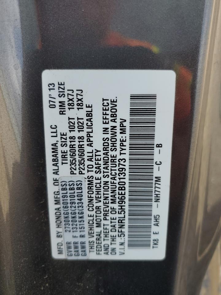 2014 Honda Odyssey Touring VIN: 5FNRL5H96EB013973 Lot: 65650325