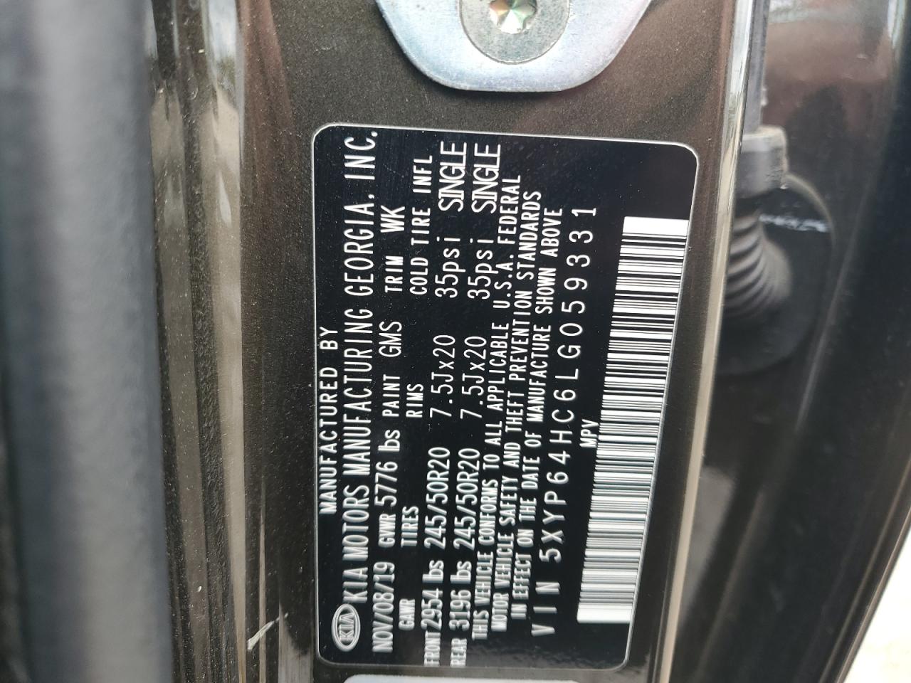 2020 Kia Telluride S VIN: 5XYP64HC6LG059331 Lot: 64852545