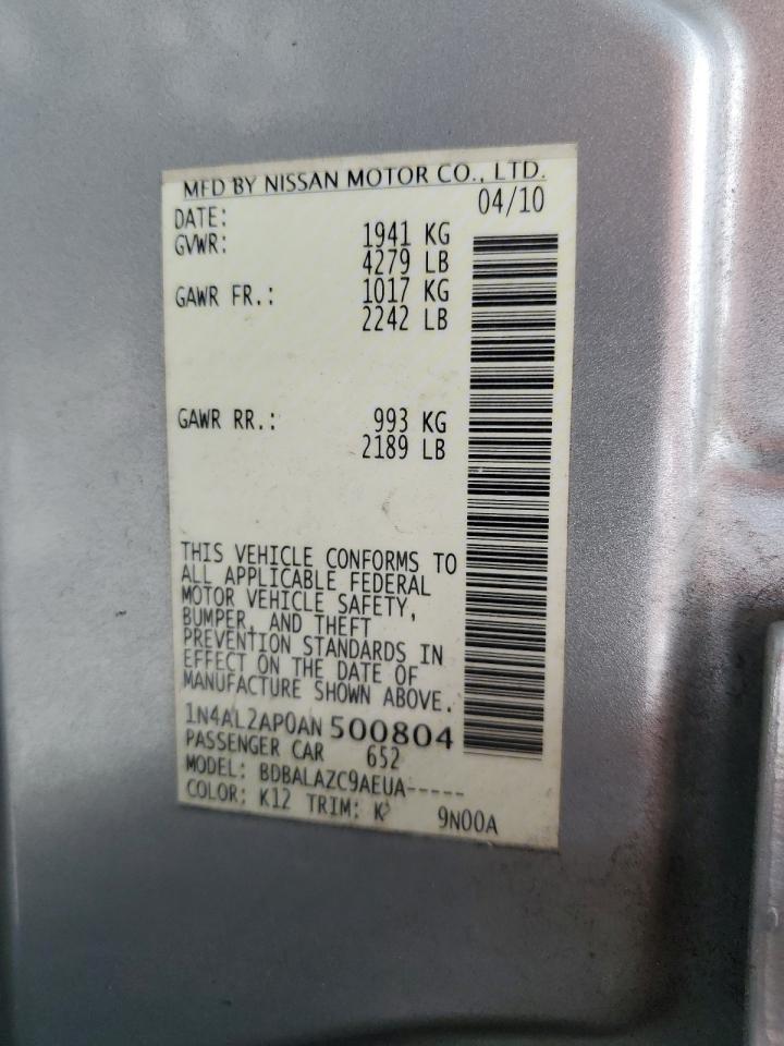 2010 Nissan Altima Base VIN: 1N4AL2AP0AN500804 Lot: 64460575