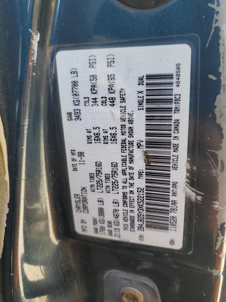 1999 Dodge Ram Wagon B2500 VIN: 2B4JB25Y3XK522152 Lot: 64550895