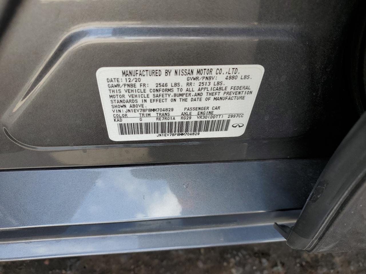 2021 Infiniti Q50 Luxe VIN: JN1EV7BP8MM704829 Lot: 63338995