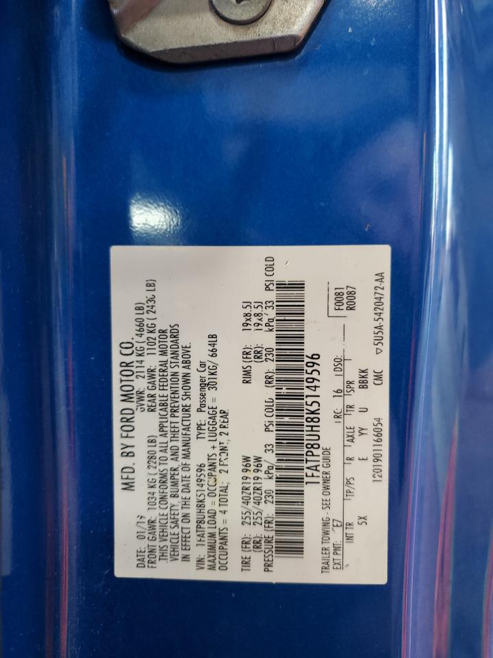 2019 Ford Mustang VIN: 1FATP8UH8K5149596 Lot: 64759065