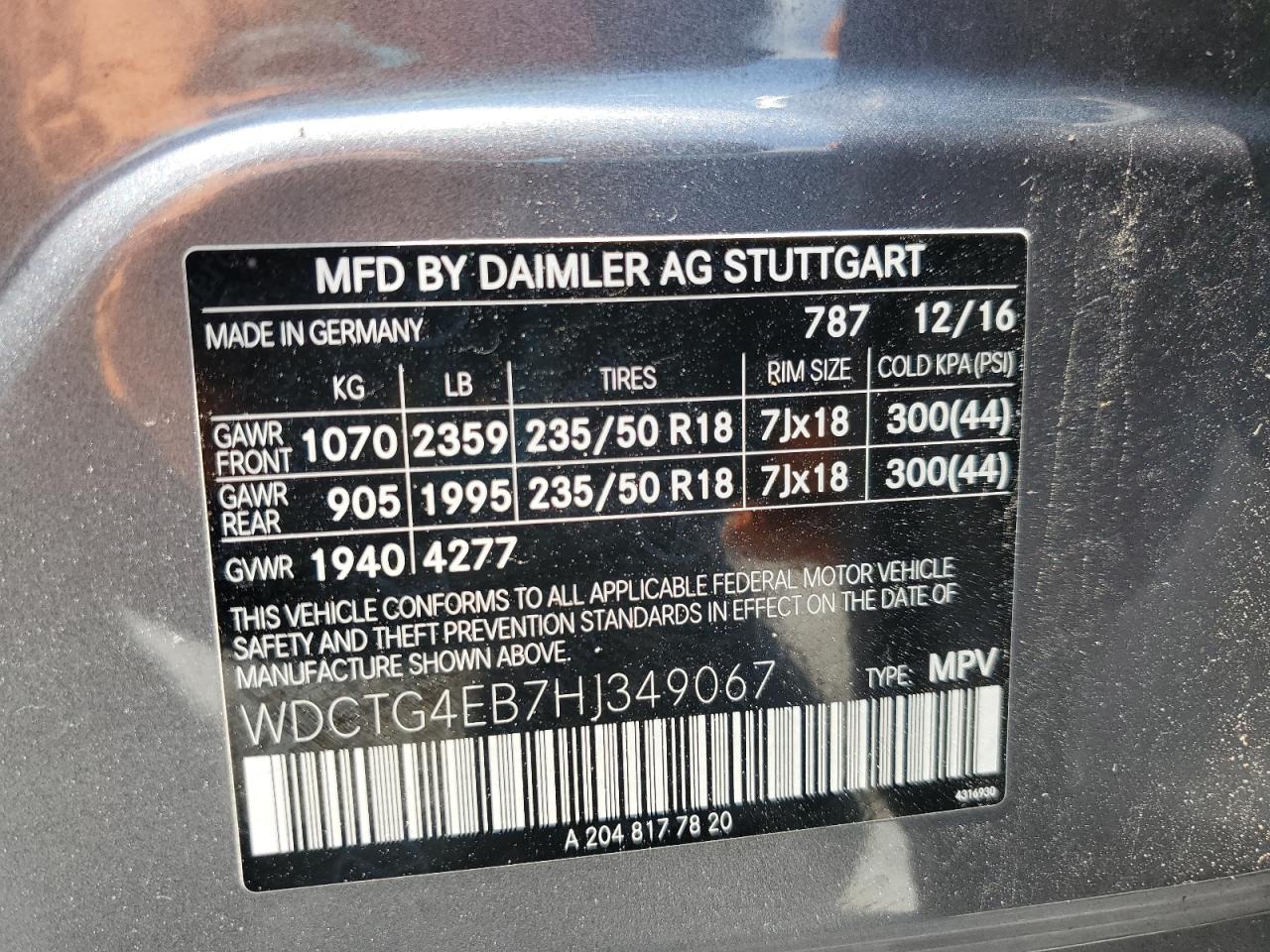 2017 Mercedes-Benz Gla 250 VIN: WDCTG4EB7HJ349067 Lot: 63978245