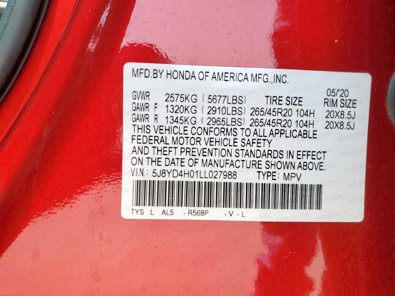 5j8yd4h01ll027988 5J8YD4H01LL027988 2020 Acura Mdx A-Spec