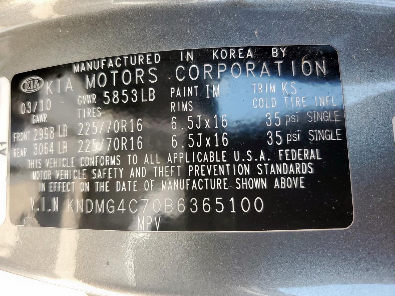 2011 Kia Sedona Lx VIN: KNDMG4C70B6365100 Lot: 63836195