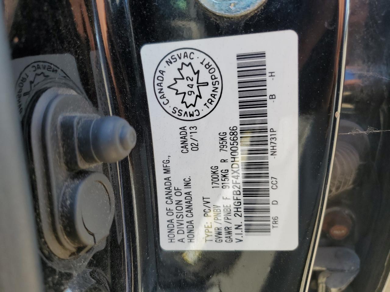 2013 Honda Civic Lx VIN: 2HGFB2F4XDH005686 Lot: 62378895